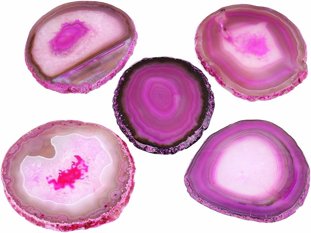 2PCS 3-4.3" Pink Agate Slices Geode Stones Place Card