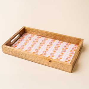 Round Wood Enamel Tray – Bamboo Serving & Decorative Tray with Handles – Food-Safe, Lightweight Display Tray for Entertaining, Organizing & Home Décor, Petal Parade Pink