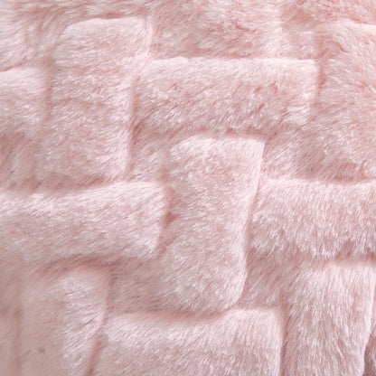 Set of 2 Decorative Throw Pillow Covers Thick Plush Wool Throw Pillows Super Soft Luxury Faux Rabbit Fur Velvet Cushion Covers for Couch Sofa Bed Living Room 18x18 Inch Pink