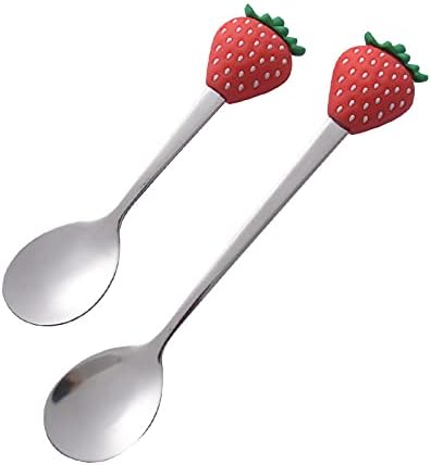 Silverware Flatware Set, 1/4/6/8/10/12 Pcs Creative Cute Fruit Spoon Household Stainless Steel Stirring Spoon Short Handle Spoon Yogurt Ice Cream Spoon Dessert Spoon(Pink,12 Pieces)