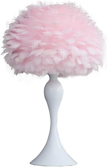 Elegant Soft Pink Feather Table Lamp with White Glossy Candlestick Base, 18.25-Inches Tall