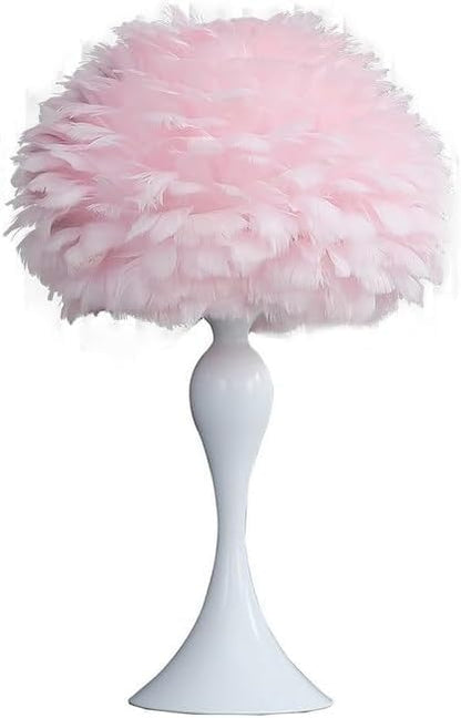 Elegant Soft Pink Feather Table Lamp with White Glossy Candlestick Base, 18.25-Inches Tall