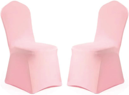 Yahpetes Chair Cover 2 Pcs Pink Polyester Spandex Banquet Chair Covers Slipcover Flat Front Stretch Spandex Chair Covers for Wedding Banquet Dining Party Decorations (Pink)
