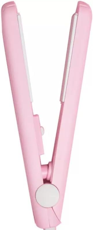 Cute Pink Werdeny Mini Ceramic Hair Curler & Straightener, 2-in-1 Curling Iron with 1/2 Inch Barrel for Short and Fine Hair