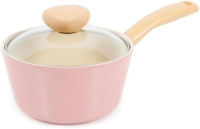 Neoflam Retro 1.5QT Saucepan with Lid – 7" (18cm) Heavy-Duty Nonstick Ceramic Coated Sauce Pot with Bakelite Handle, Pink Color, Dishwasher Safe, Elegant Kitchen Cookware, Made in Korea