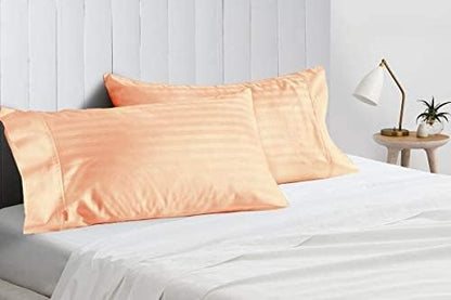 Yarns of Cotton 100% Egyptian Cotton Standard 20X26 Size Pillow Covers Stripe 600 Thread Count Sateen Ultra Soft Long Stable Cotton Comfortable Bed Pillow Cover (Set of 2, Peach)