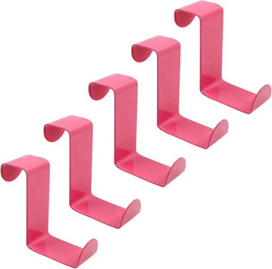 5 Pcs Z-Shaped Over The Door Hooks Fits 3/4" and 1-1/2" (Pink)