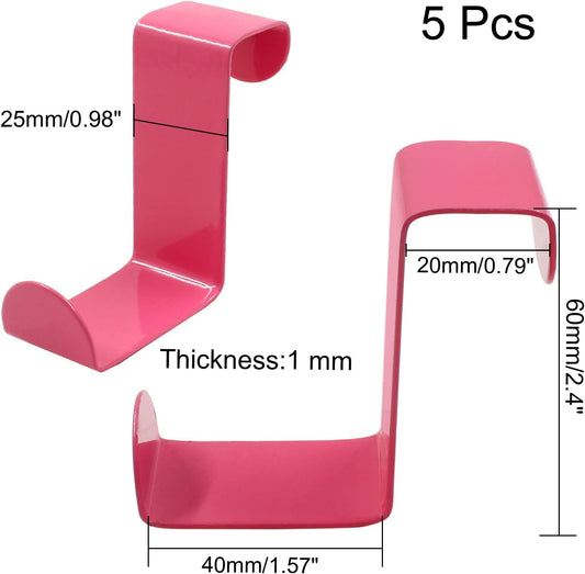 5 Pcs Z-Shaped Over The Door Hooks Fits 3/4" and 1-1/2" (Pink)