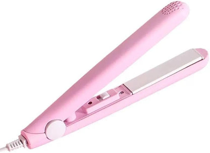 Cute Pink Werdeny Mini Ceramic Hair Curler & Straightener, 2-in-1 Curling Iron with 1/2 Inch Barrel for Short and Fine Hair
