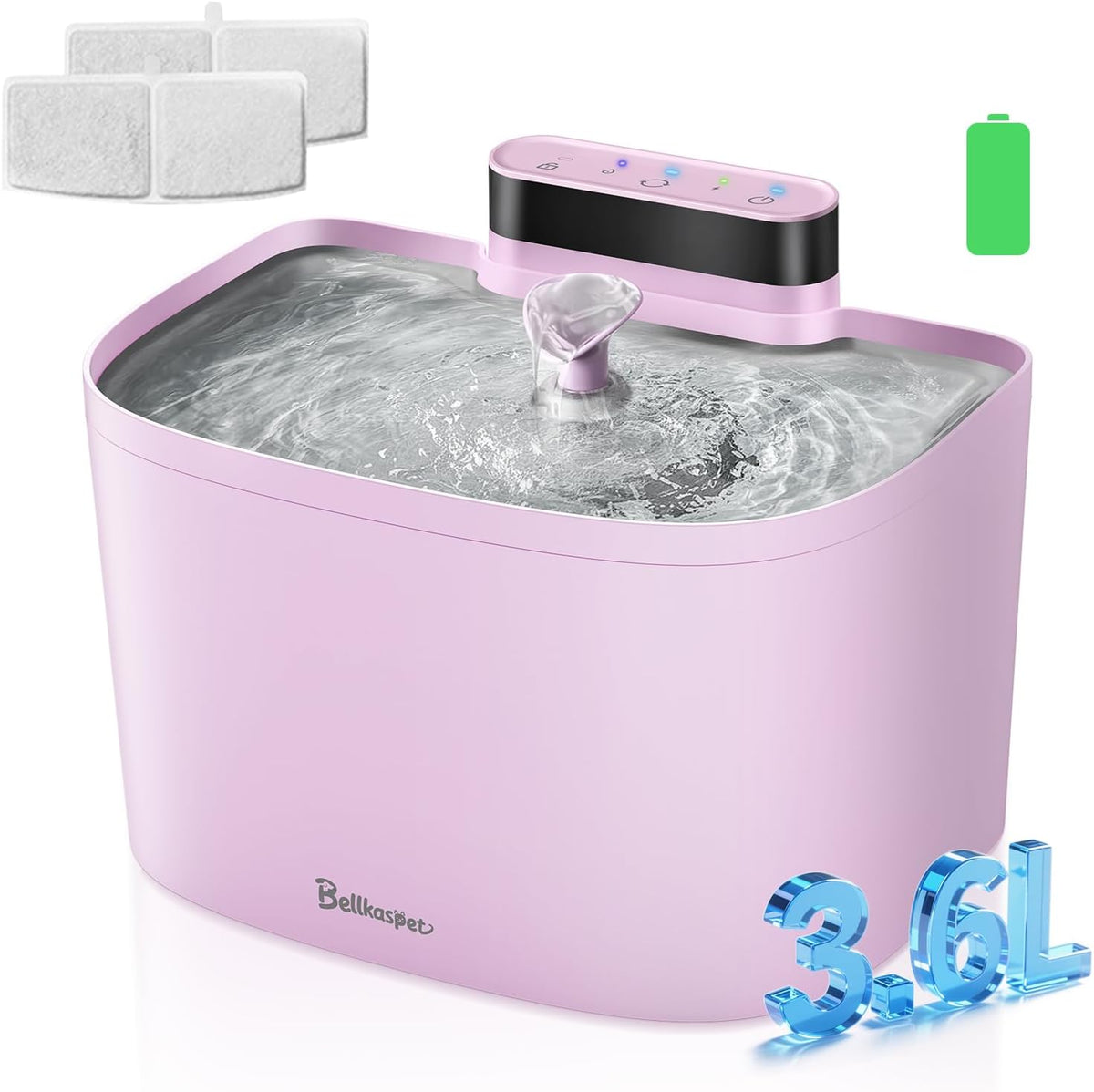 Cat Water Fountain, 122oz/3.6L Pumpless Wireless Cat Fountain, Cordless Water Fountains for Cats Indoor, Battery Operated Dog Pet Water Fountain with Stainless Steel Tray (Pink, Fountain+2 Fliters)