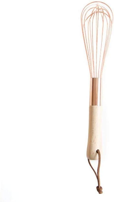 Egg whisk Whisk HEITIGN Wooden Handle Stainless Steel Whisk Egg Beater Rose Gold Mixing Cooking Tools Firm Cream Frother Baking Utensils (Assorted Color_1)