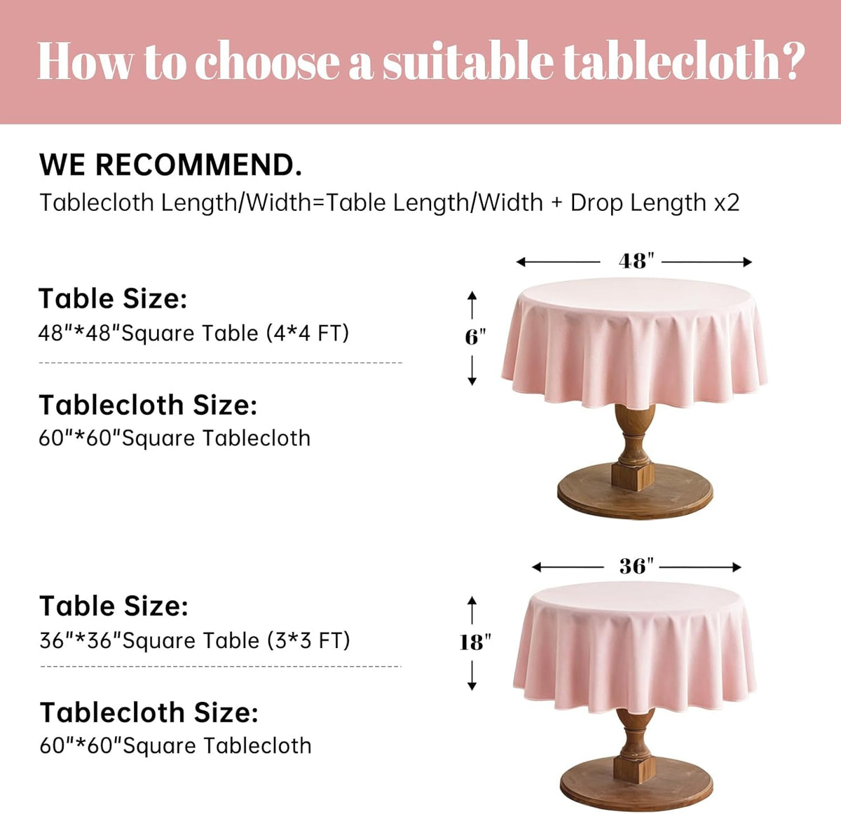 Pink Round Tablecloth Linen Style Fabric, 60 Inch