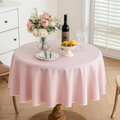 Pink Round Tablecloth Linen Style Fabric, 60 Inch