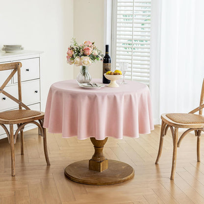 Pink Round Tablecloth Linen Style Fabric, 60 Inch