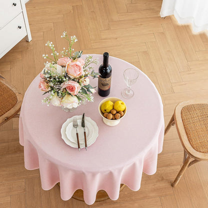 Pink Round Tablecloth Linen Style Fabric, 60 Inch