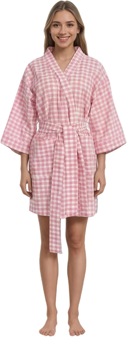Lightweight Cotton Kimono Robe for Women, Soft Short Knit Bathrobes