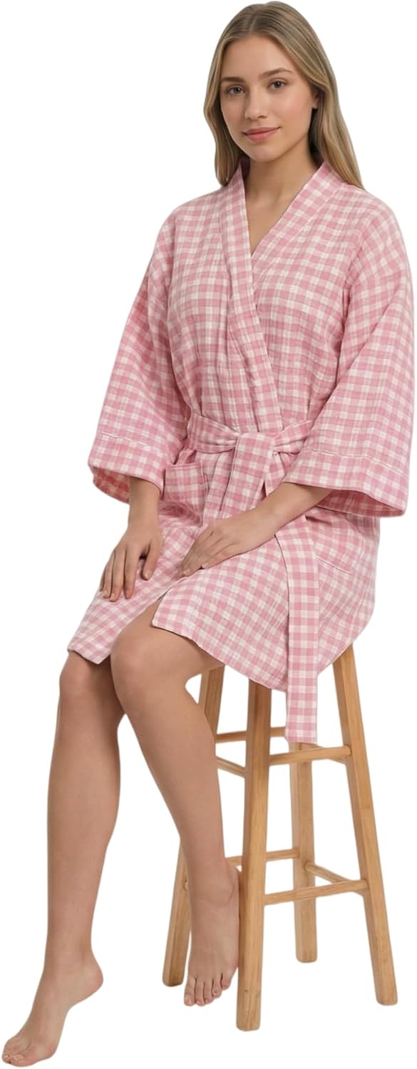 Lightweight Cotton Kimono Robe for Women, Soft Short Knit Bathrobes