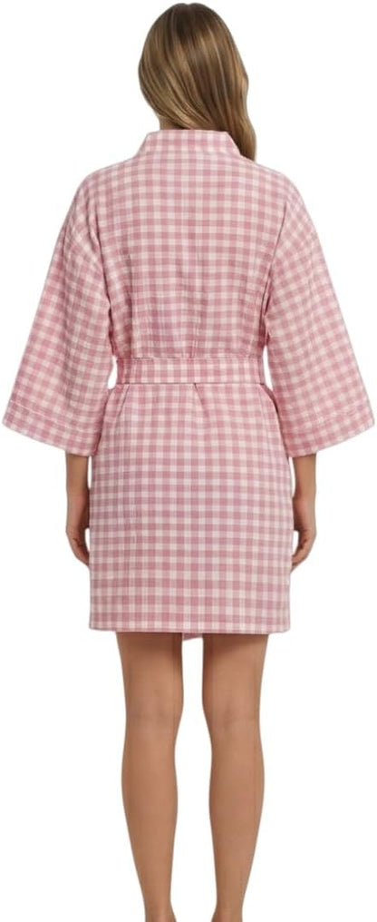 Lightweight Cotton Kimono Robe for Women, Soft Short Knit Bathrobes