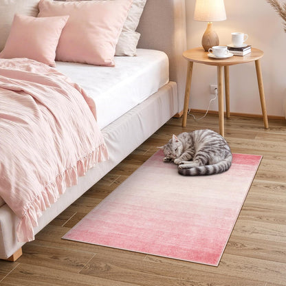 Modern Ombre Small Rug, 2x3 Pink Bathroom Rugs, Contemporary Kitchen Rugs and Mats Washable, Non-Slip Soft Gradient Bedroom Accent Throw Floor Carpet for Bedside Bath Dorm (Pink, 2'x3')