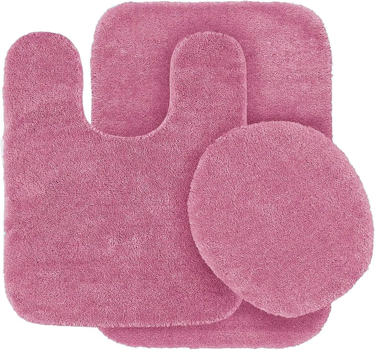 3 Piece Chenille Bath Rug Set Non Slip Medium Rug Countour Rug and Toilet Lid Cover #6 (Light Pink)