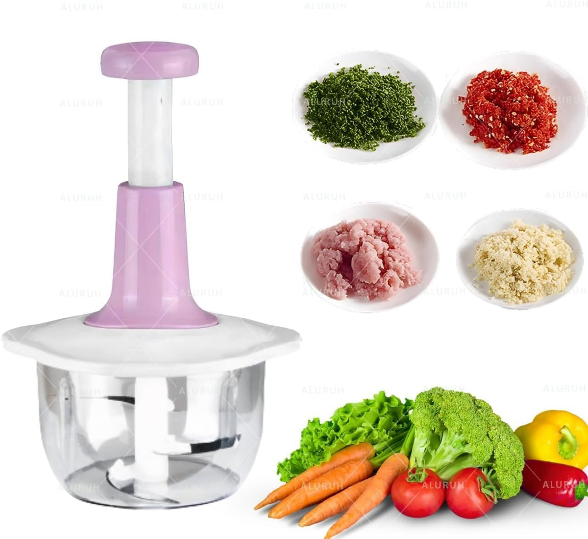 Manual Food Choppers, Vegetable & Meat Cutter with Durable Blades and Plastic Bowl – Multipurpose Kitchen Tool (1.5L PINK)