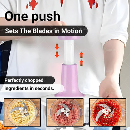 Manual Food Choppers, Vegetable & Meat Cutter with Durable Blades and Plastic Bowl – Multipurpose Kitchen Tool (1.5L PINK)