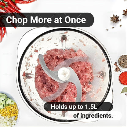 Manual Food Choppers, Vegetable & Meat Cutter with Durable Blades and Plastic Bowl – Multipurpose Kitchen Tool (1.5L PINK)
