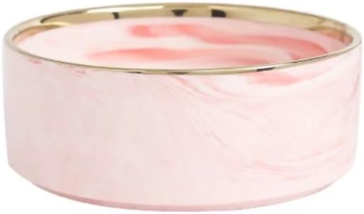 Ceramic Pet Bowl (Marble Design) Set of 2 with Stand, 2cups and 4 Cups Capacity (Marble Pink w/Gold, Small, 2 Cups per Bowl)