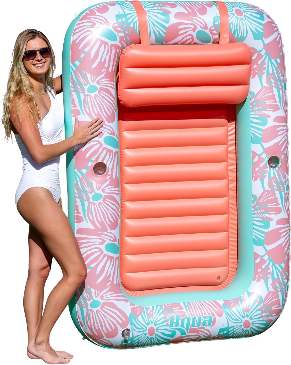 Inflatable Tanning Pool Lounger, Premium Pool Float with Cupholders and Removeable Pillow for Relaxation and Fun