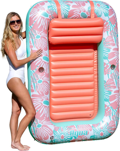 Inflatable Tanning Pool Lounger, Premium Pool Float with Cupholders and Removeable Pillow for Relaxation and Fun