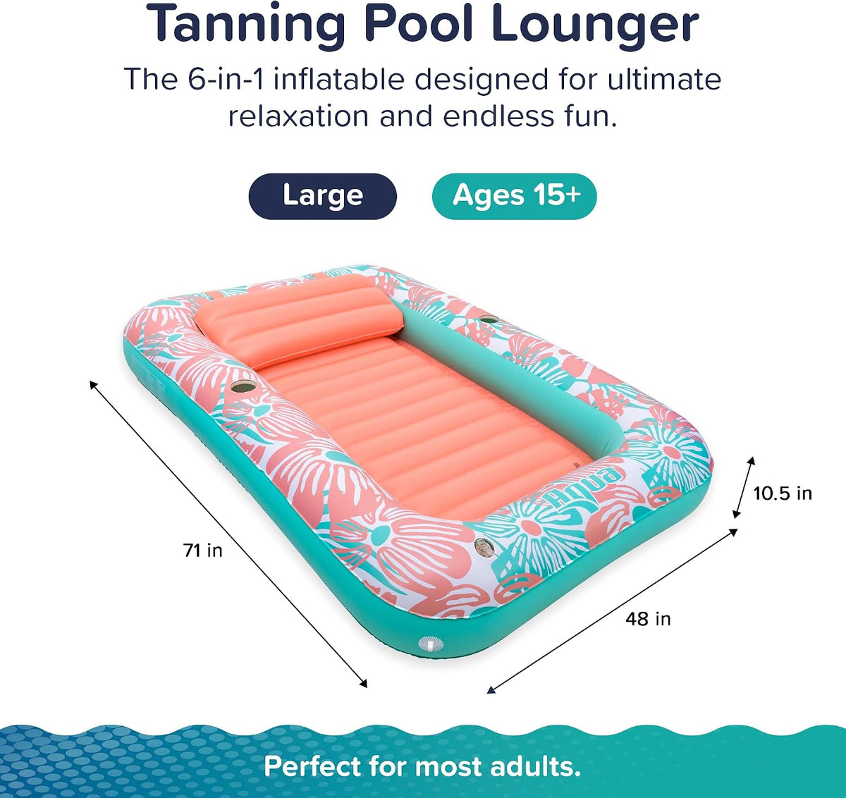 Inflatable Tanning Pool Lounger, Premium Pool Float with Cupholders and Removeable Pillow for Relaxation and Fun