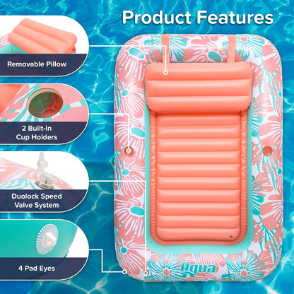 Inflatable Tanning Pool Lounger, Premium Pool Float with Cupholders and Removeable Pillow for Relaxation and Fun