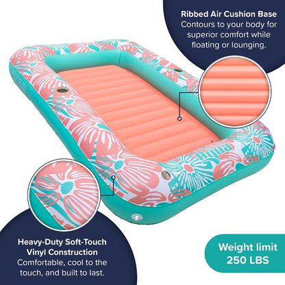Inflatable Tanning Pool Lounger, Premium Pool Float with Cupholders and Removeable Pillow for Relaxation and Fun