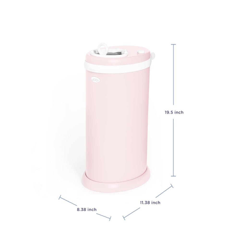Ubbi Steel Diaper Pail, Odor Locking, No Special Bag Required, Award-Winning, Registry Must-Have, Blush Pink