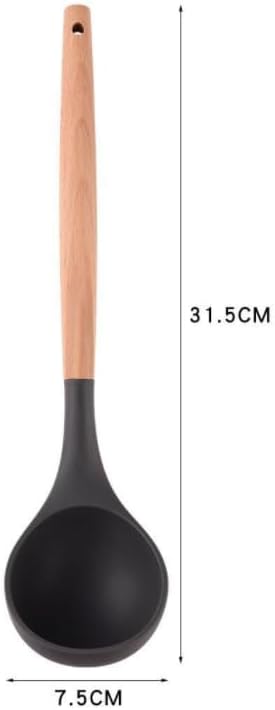 Silicone Soup Ladle - with Wooden Handle, Non-Stick Cookware Heat Resistant Kitchen Utensil (Pink)