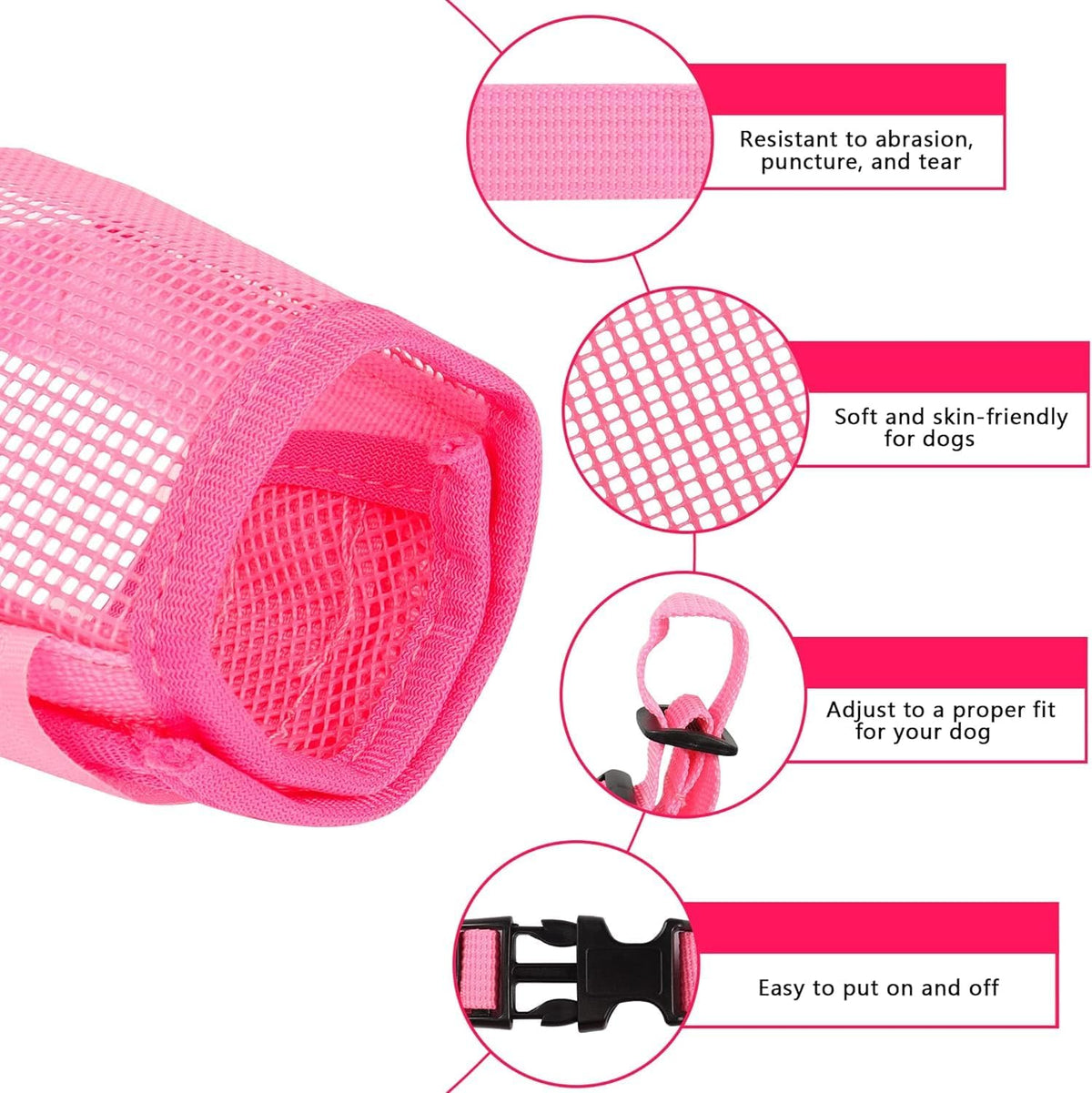 Nylon Mesh Breathable Dog Mouth Cover, Quick Fit Dog Muzzle with Adjustable Straps，Pet Mouth Cover, to Prevent Biting and Screaming to Prevent Accidental Eating(M, Pink)
