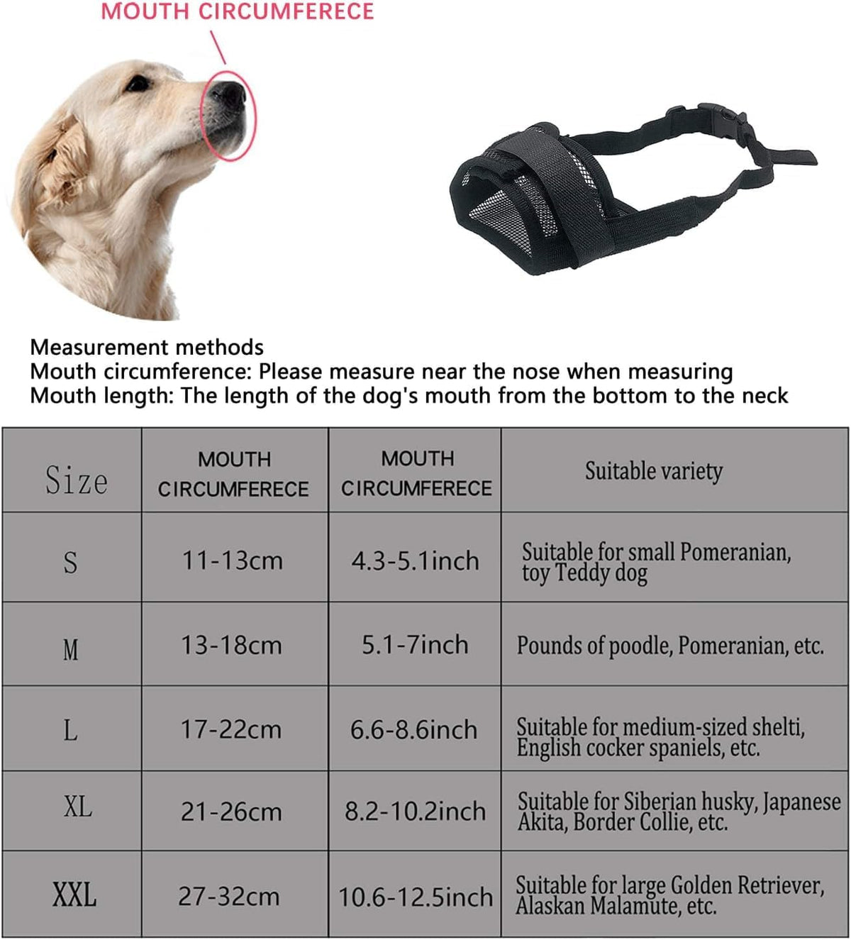 Nylon Mesh Breathable Dog Mouth Cover, Quick Fit Dog Muzzle with Adjustable Straps，Pet Mouth Cover, to Prevent Biting and Screaming to Prevent Accidental Eating(M, Pink)