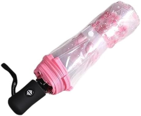 Transparent Umbrella, 11-Inch, with Pink Cherry Blossom Design, Clear Umbrellas for Rain, for Daily Use and Outdoor