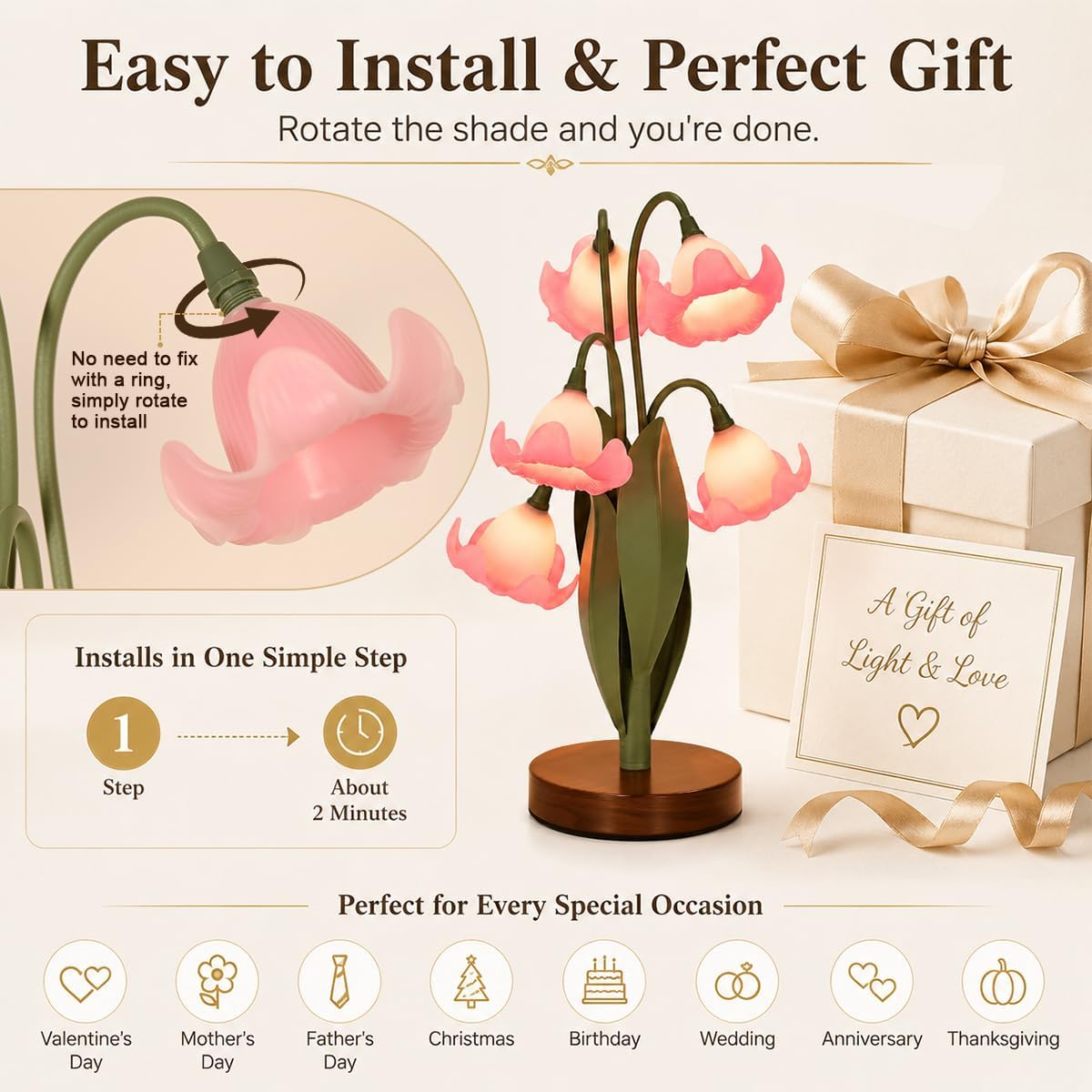 Flower Table Lamp for Bedroom, LED Cute Reading Light