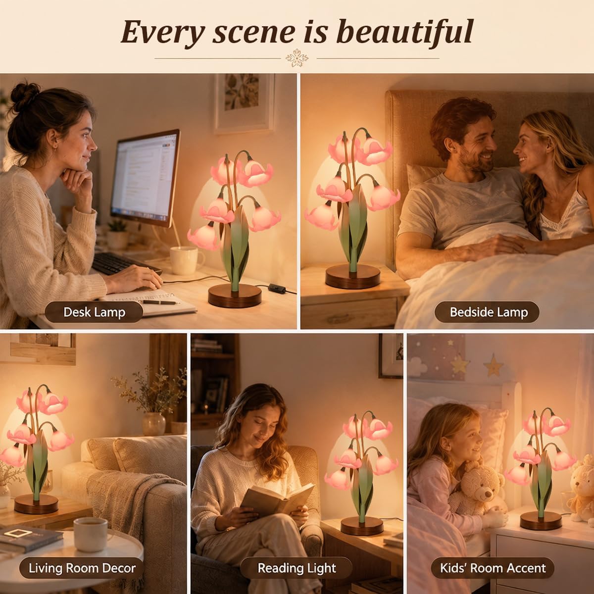 Flower Table Lamp for Bedroom, LED Cute Reading Light