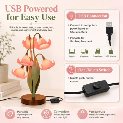 Flower Table Lamp for Bedroom, LED Cute Reading Light
