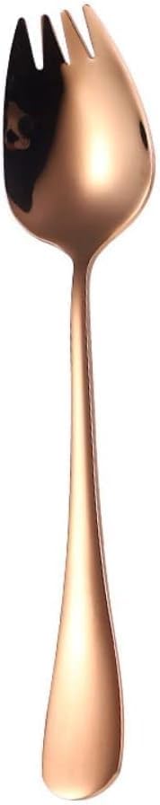 Vintage Stainless Steel 2-in-1 Sporks Salad Forks, 6.5-inch Dessert Spoons, Long Handle Fruit Appetizer Forks (Rose Gold)
