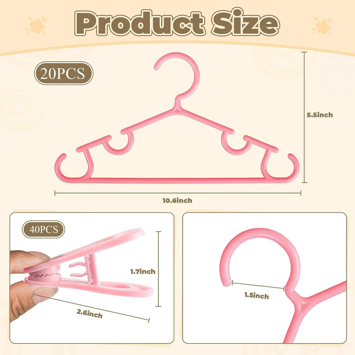 Baby Hangers w/Clips (20 Hangers & 40 Clips) Kids Clothes Hangers