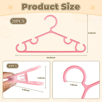 Baby Hangers w/Clips (20 Hangers & 40 Clips) Kids Clothes Hangers