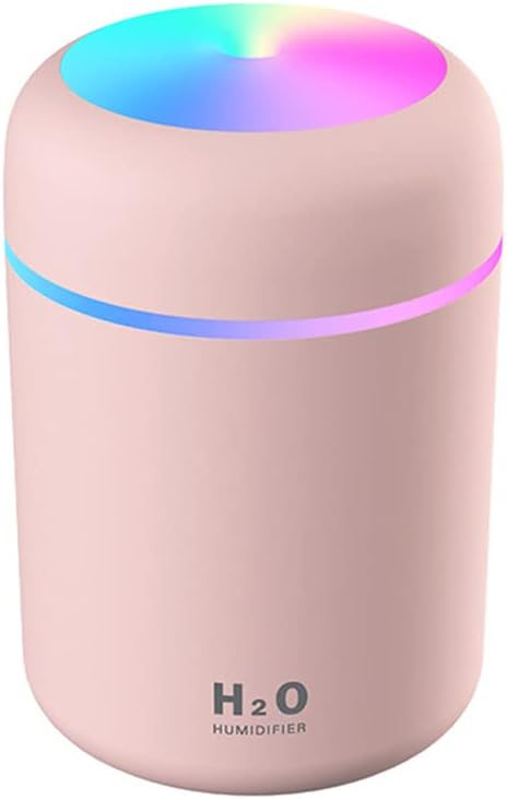 Portable Mini Humidifier, 300ml with Colorful LED Night Light, USB Personal Desktop Humidifier for Car Office Home Travel, Auto Shut-Off, 2 Mist Modes, Super Quiet(pink)
