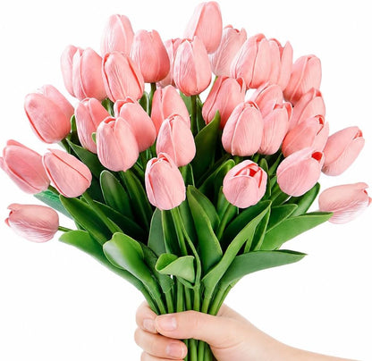 Artificial Tulips 30PCS PU Fake Flowers Pink