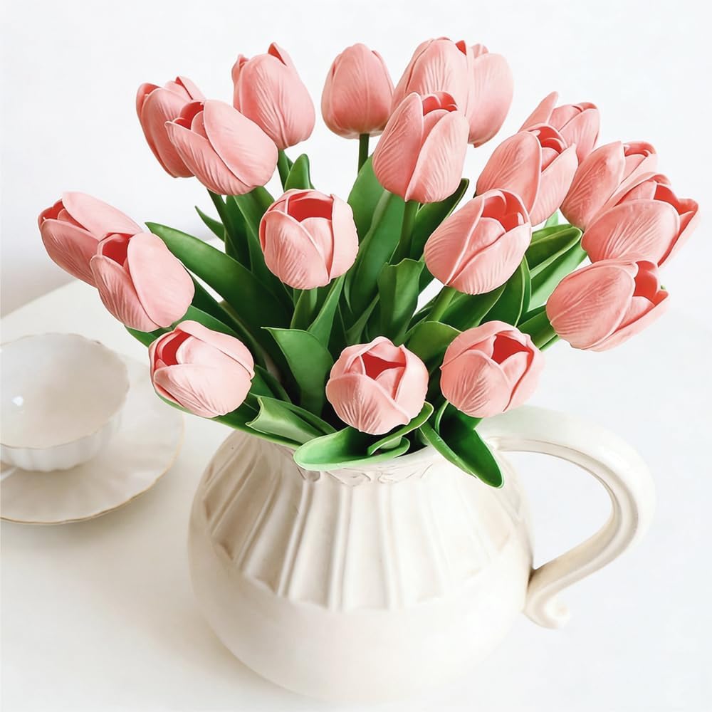 Artificial Tulips 30PCS PU Fake Flowers Pink