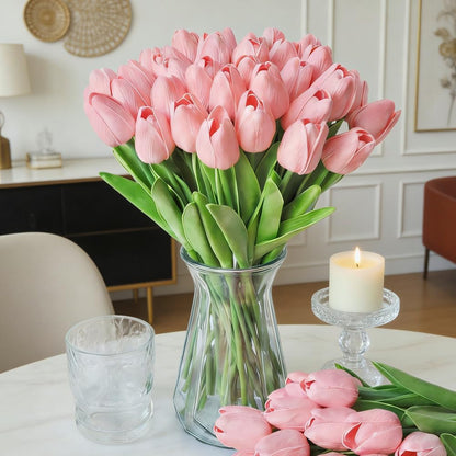 Artificial Tulips 30PCS PU Fake Flowers Pink