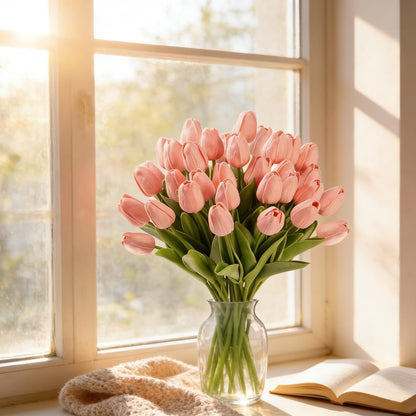 Artificial Tulips 30PCS PU Fake Flowers Pink