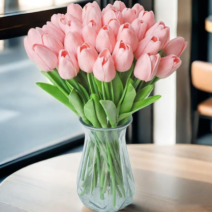 Artificial Tulips 30PCS PU Fake Flowers Pink